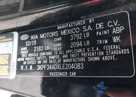 2020 Kia Forte Gt-Line from USA, damaged, VIN 3KPF34ADXLE204083